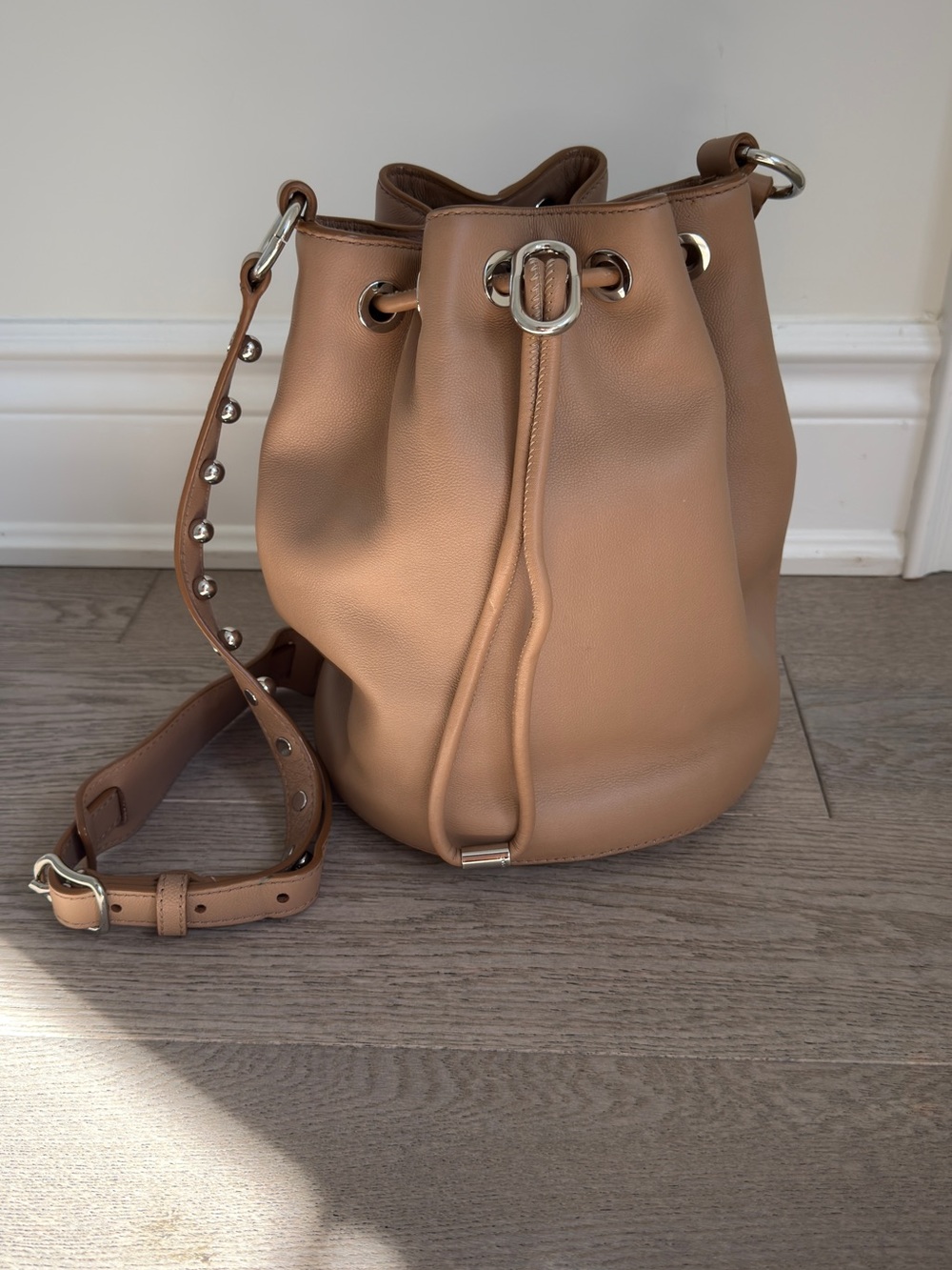 Alexander Wang Tan Leather Drawstring Bucket Crossbody